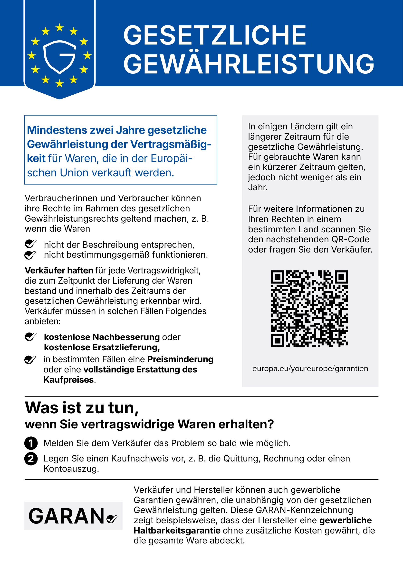 Informationen zur gesetzlichen EU-Gewährleistung